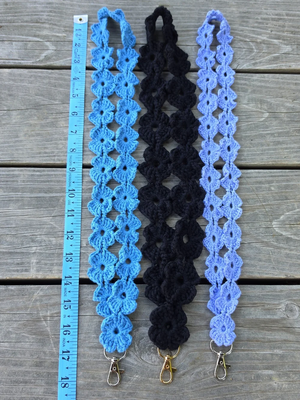 Crocheted ID Lanyard Keychain Strap - flower chain - 100% cotton upcycled yarn